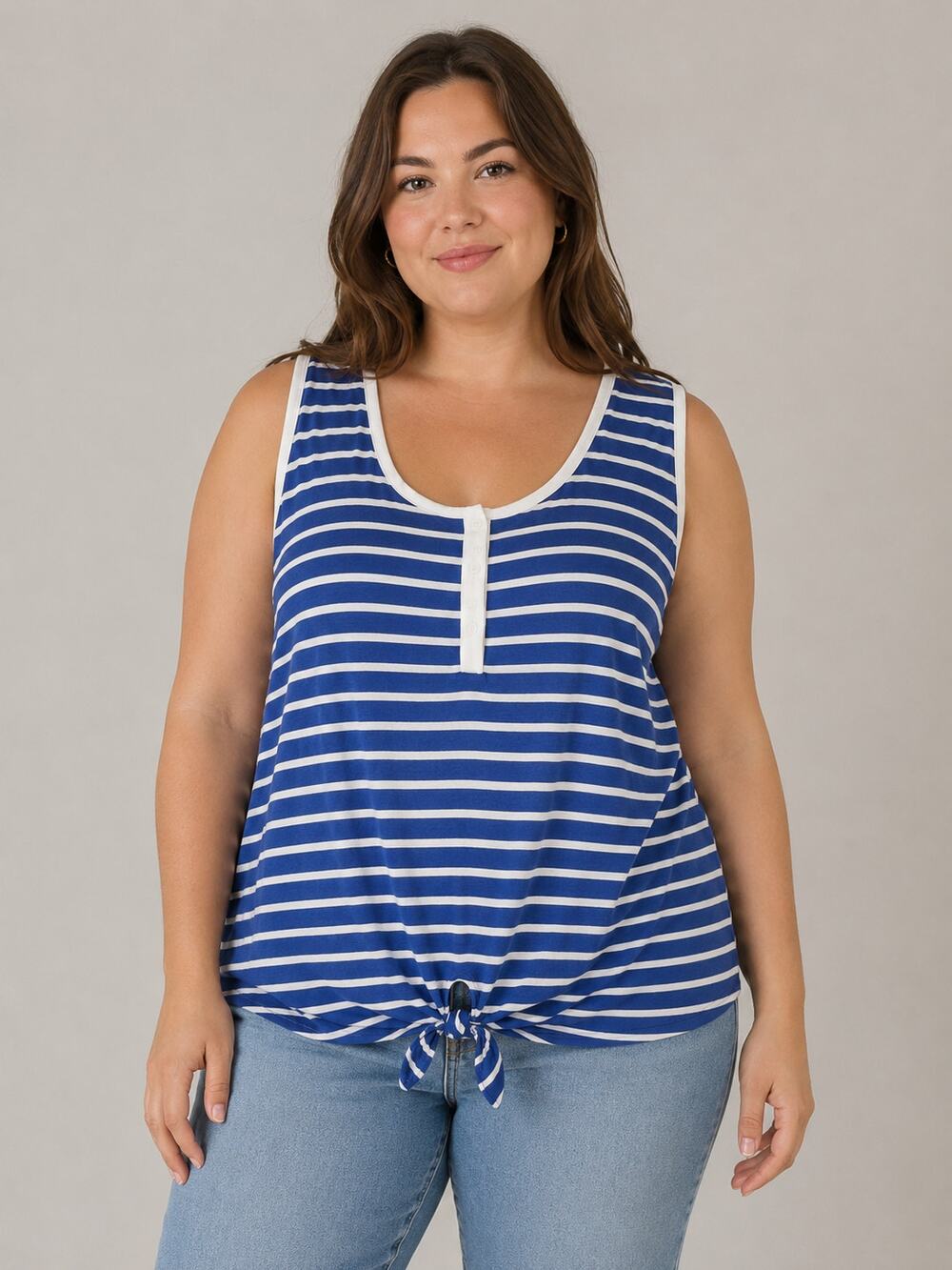Old Navy Blue White Striped Tie Front Sleeveless Tank Top XXL Cotton Nautical